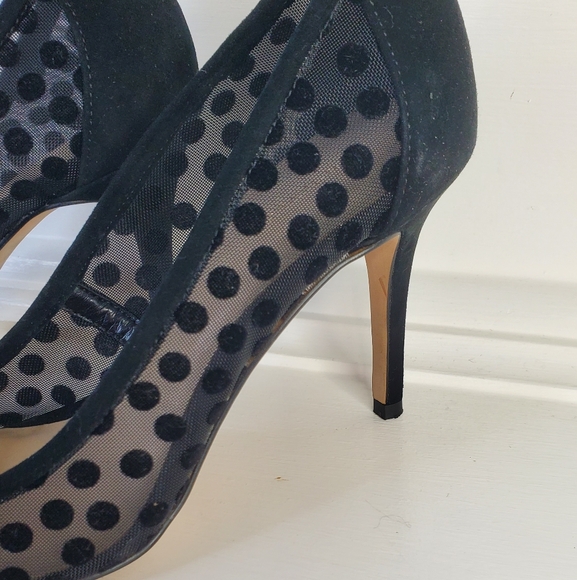ANN TAYLOR Sheer Elegant Black Polka Dot Women's Heels - Picture 10 of 13